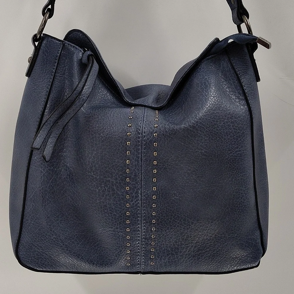 Montana West Hobo Bag Jean Blue Vegan Leather Metal Stud Accents NWOT